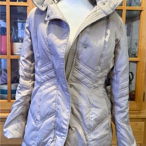 Dkny Cream Puffer Jacket with Plush Hood